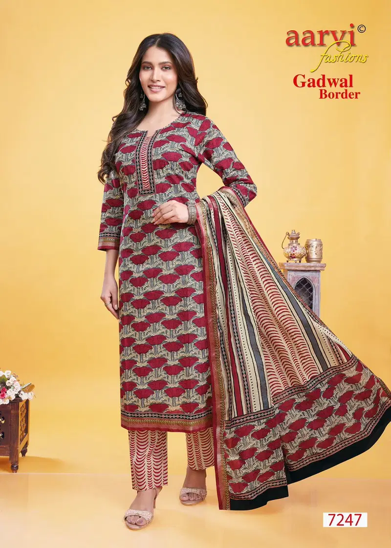 Aarvi Gadhwal Border Vol 9 Printed Cotton Readymade Dress Catalog
